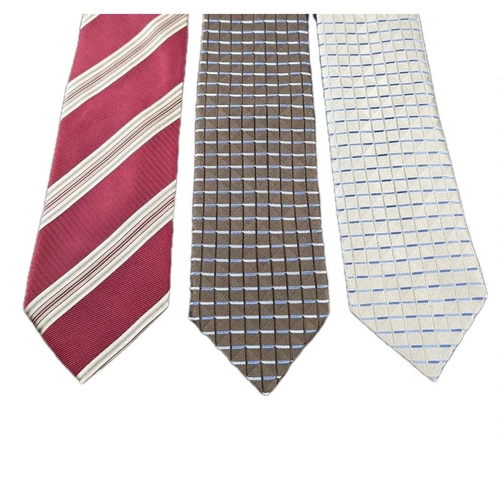 Giorgio‎ Armani 100% Silk Tie Lot of 3 Made in Italy – Striped & Geometric